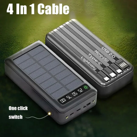 Xiaomi 200000mAh Solar Power Bank Built Cables Solar Charger 2 USB Ports External with LED Light Super Fast Charger Powerbank