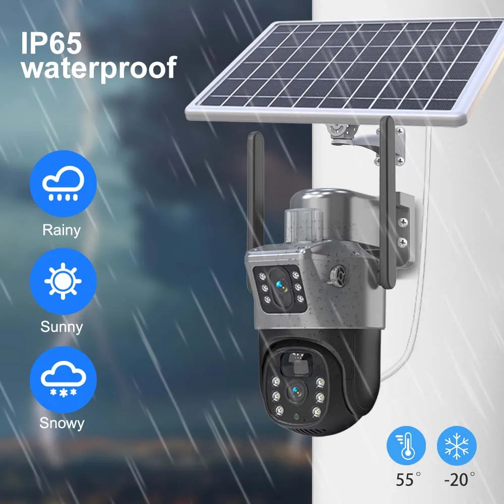 4K 8MP WiFi Solar Camera Dual Lens Dual Screens PTZ Video Cameras Security Protection PIR Human Detection CCTV Surveillance Cam