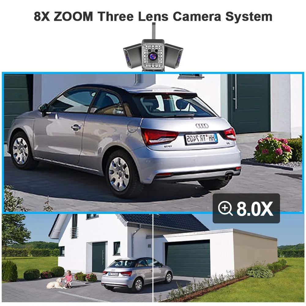 5K 9MP WiFi Outdoor Camera Three Lens Fixed 250° Wide Angle Panorama Cam Security Protection Motion Detection Video Surveillance