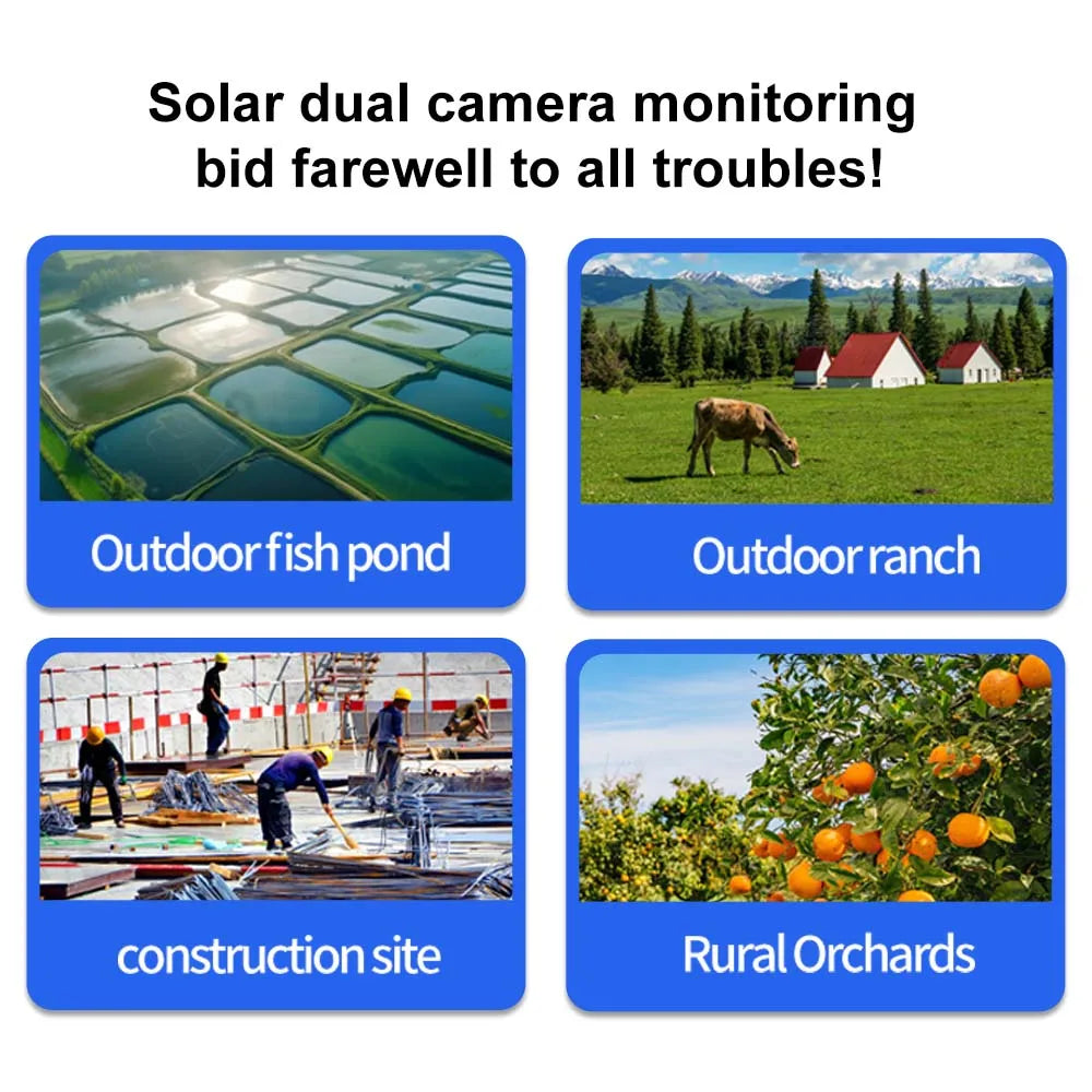 4K 8MP WiFi Solar Camera Dual Lens Dual Screens PTZ Video Cameras Security Protection PIR Human Detection CCTV Surveillance Cam