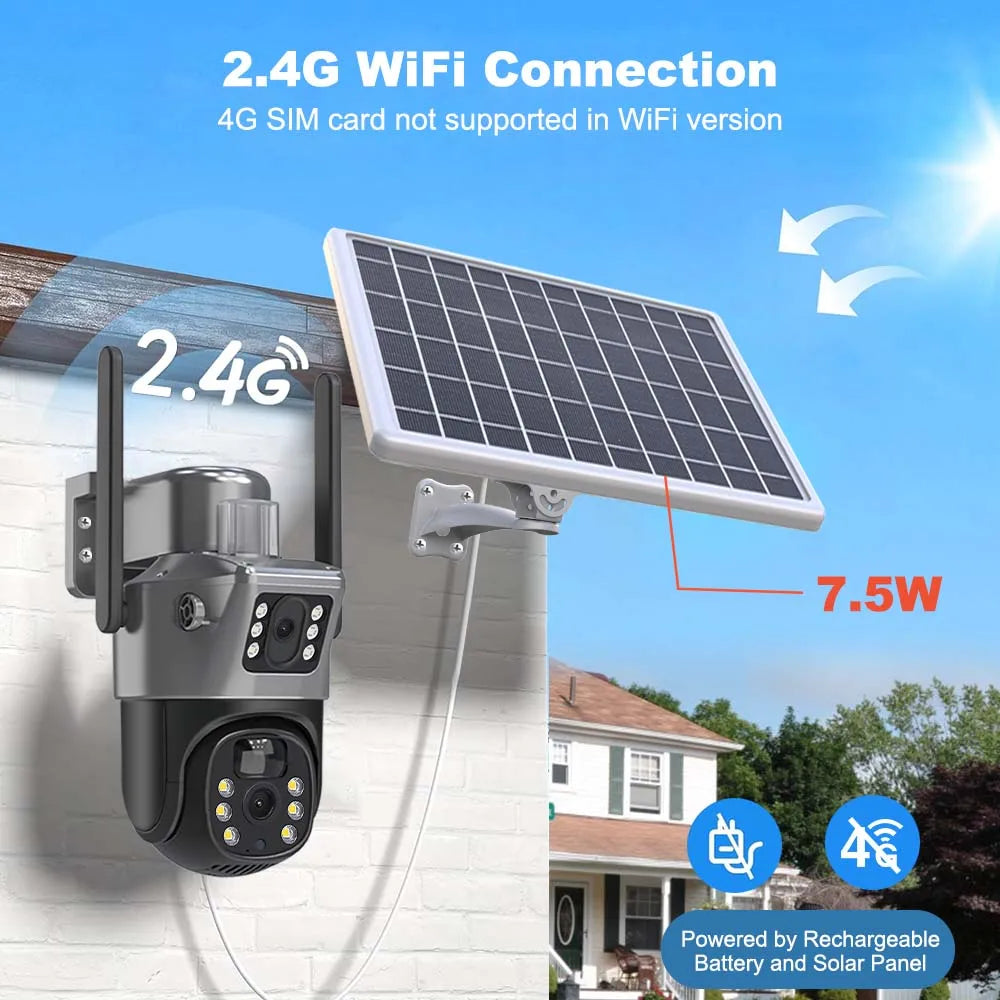 4K 8MP WiFi Solar Camera Dual Lens Dual Screens PTZ Video Cameras Security Protection PIR Human Detection CCTV Surveillance Cam